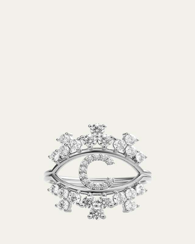 Sara 18K White Gold Diamond Ring, Letter C